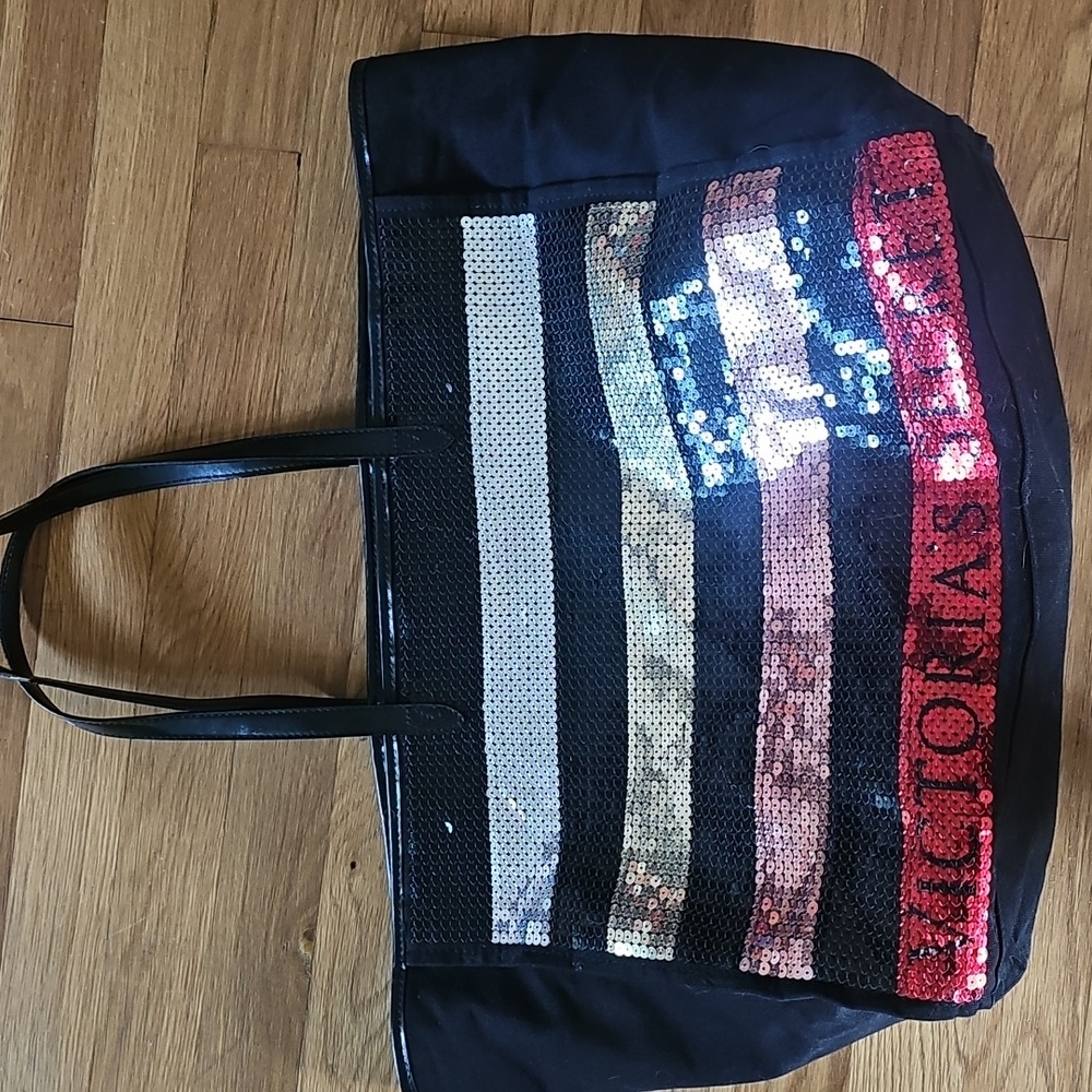 Victoria's Secret Bling Large Open Stripe Sequined Carryall Weekend Tote Handbag